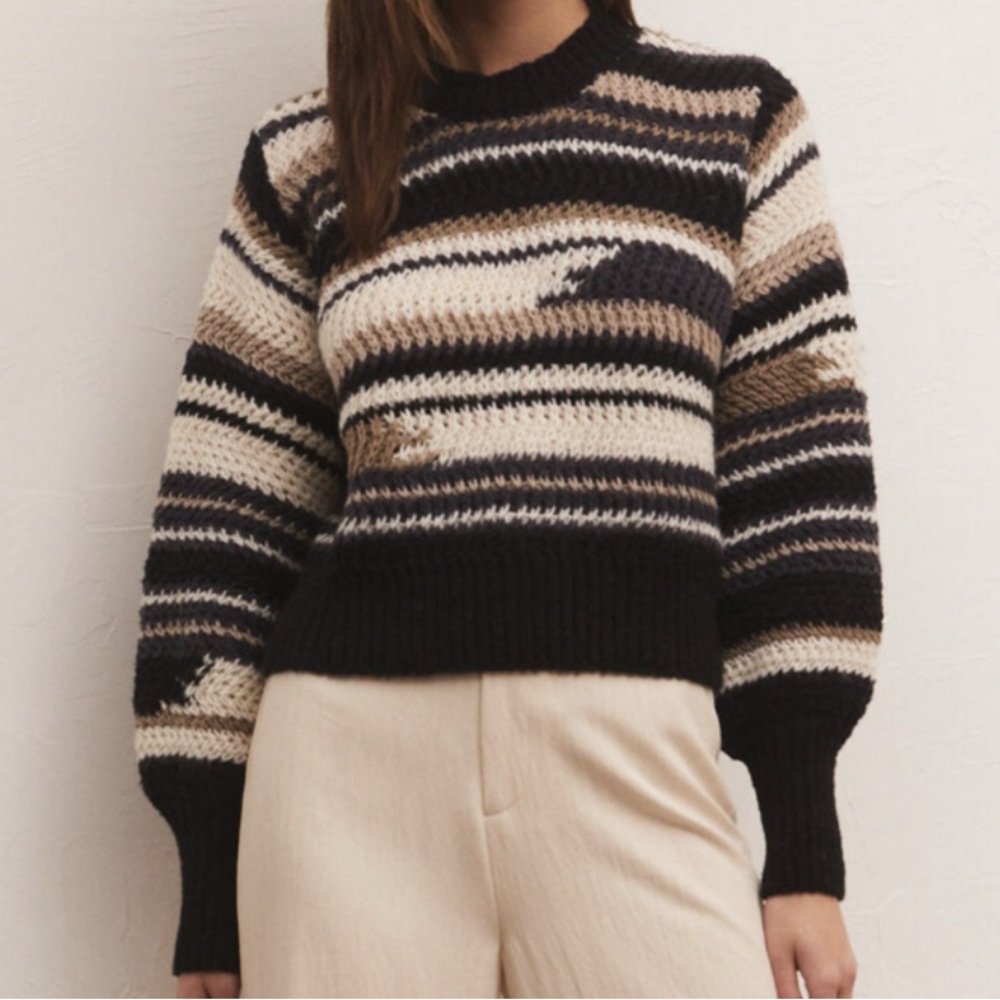 Z Supply Asheville Stripe Black and Beige Knit Sweater Small